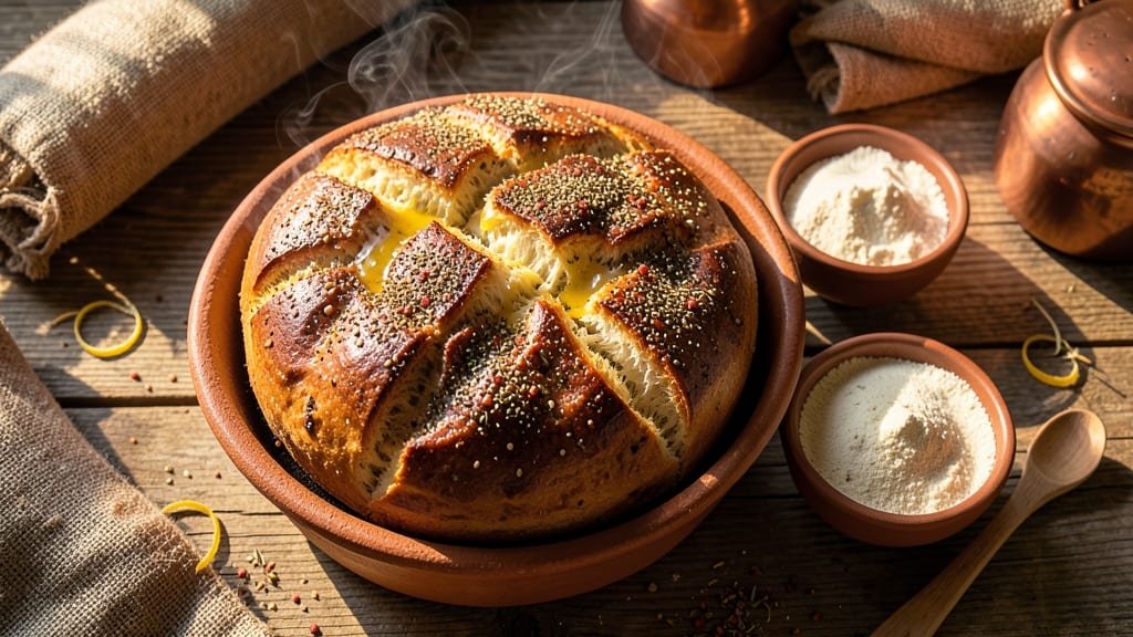 Azerbaijan Bread Recipe: Zaatar-Spiced Crust With Foil-Sealed Softness